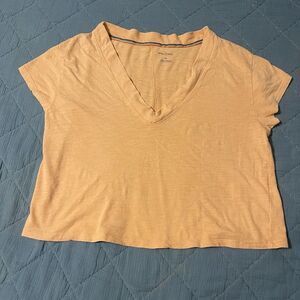 Pilcro Boxy Plunge V Neck Crop Pink T Shirt
